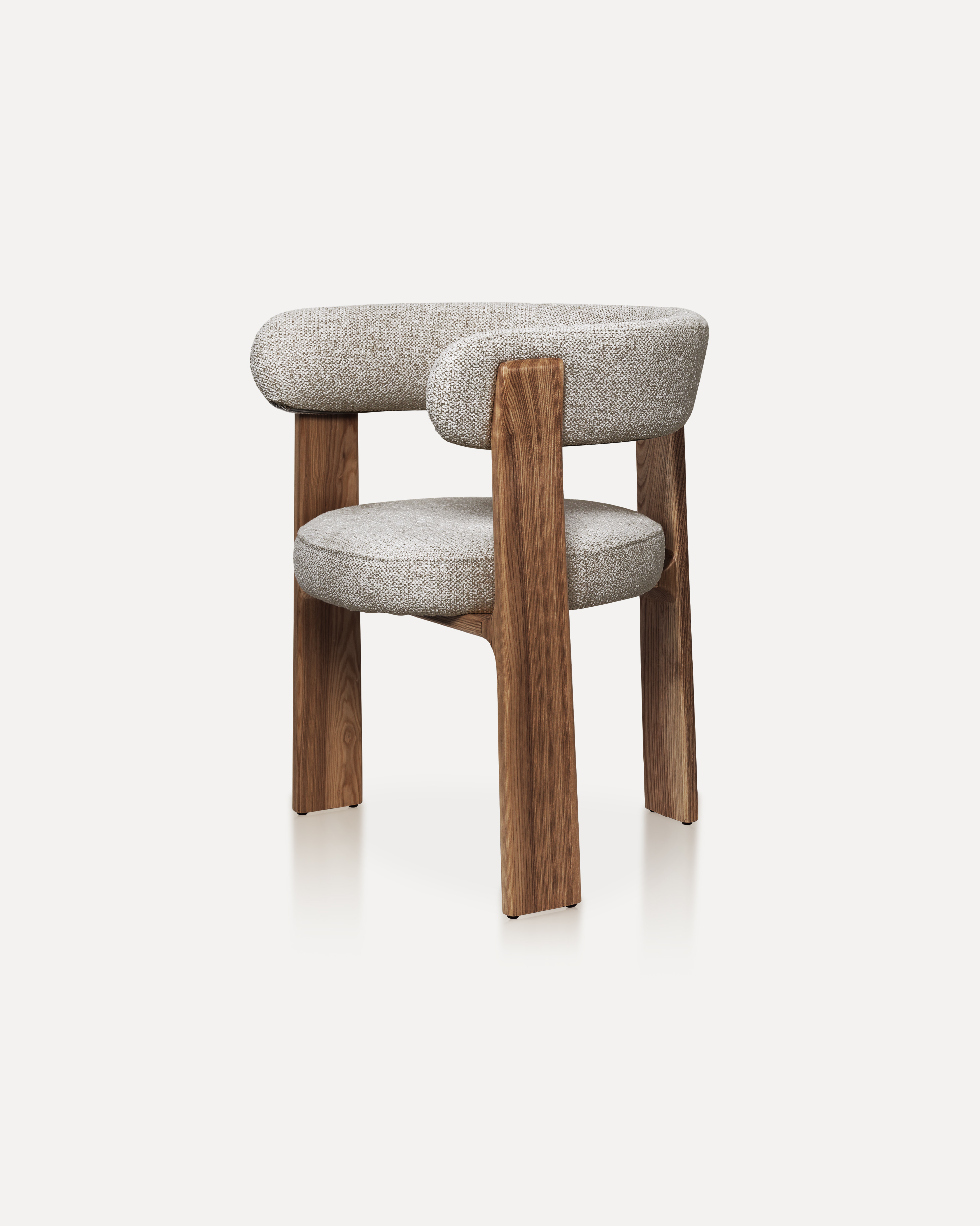 Off-white textured fabric semi-closed upholstered chair